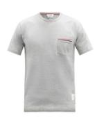 Mens Rtw Thom Browne - Tricolour-stripe Patch-pocket Cotton T-shirt - Mens - Grey