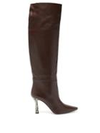 Matchesfashion.com Wandler - Lina Printed-heel Knee-high Leather Boots - Womens - Brown