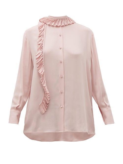 Matchesfashion.com Valentino - Ruffle Trim Silk Georgette Blouse - Womens - Pink
