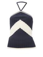 Wales Bonner - Star Halterneck Chevron-striped Ribbed-jersey Top - Womens - Navy White