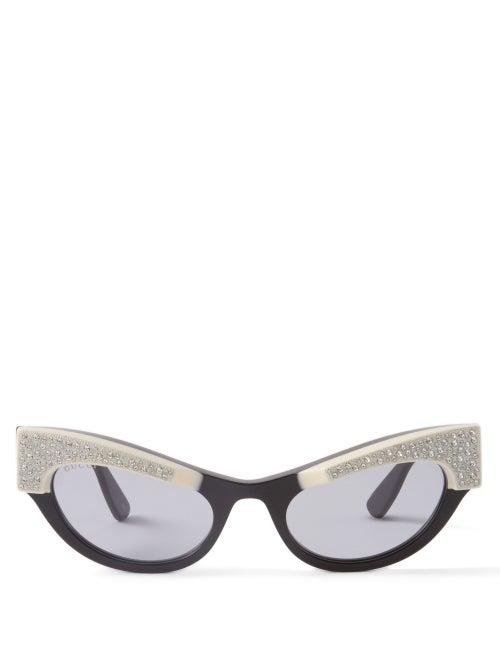 Gucci - Crystal-embellished Cat-eye Acetate Sunglasses - Womens - Black Multi
