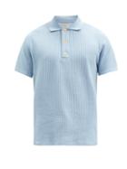 Matchesfashion.com Oliver Spencer - Tabley Waffle Organic-cotton Jersey Polo Shirt - Mens - Light Blue