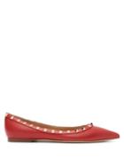 Matchesfashion.com Valentino - Rockstud Grained Leather Flats - Womens - Red