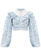 Matchesfashion.com Loveshackfancy - Egan Floral-print Cotton-poplin Cropped Top - Womens - Blue Print