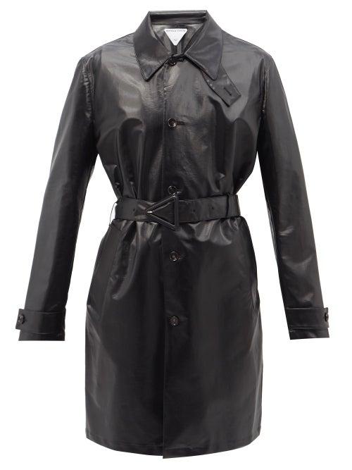Mens Rtw Bottega Veneta - Single-breasted Coated-canvas Trench Coat - Mens - Black