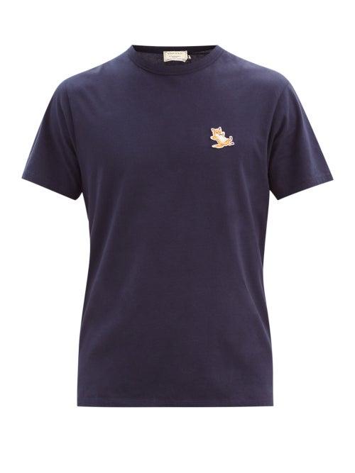 Matchesfashion.com Maison Kitsun - Chillax Fox-patch Jersey T-shirt - Mens - Navy