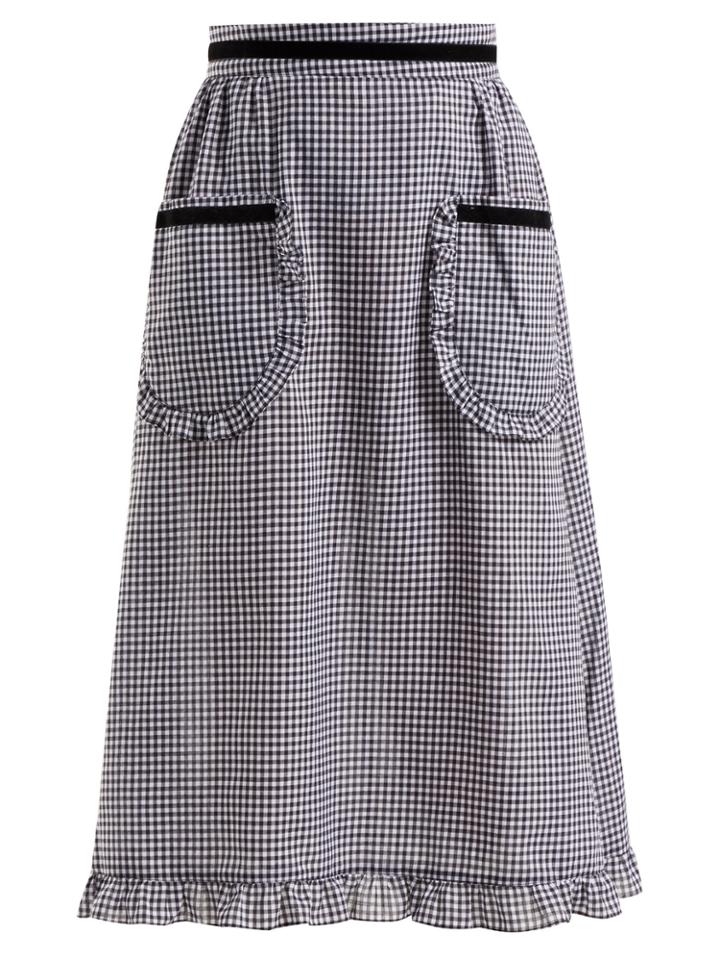 Batsheva Gingham Ruffle-trimmed Cotton Skirt