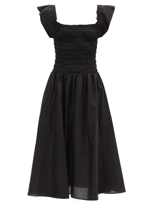 Matchesfashion.com Totme - Square-neck Smocked Midi Dress - Womens - Black