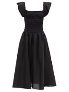 Matchesfashion.com Totme - Square-neck Smocked Midi Dress - Womens - Black