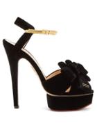 Matchesfashion.com Charlotte Olympia - Fabulous Velvet Platform Sandals - Womens - Black Gold