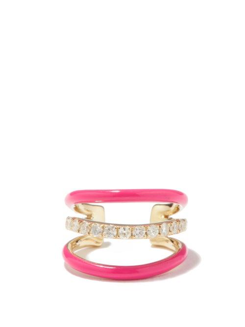 Yvonne Lon - Diamond, Enamel & 9kt Gold Ear Cuff - Womens - Pink