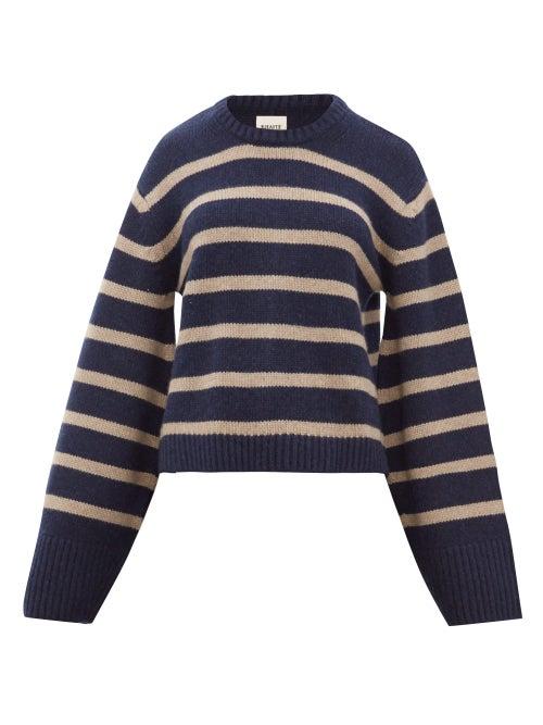 Matchesfashion.com Khaite - Annalise Striped Jacquard Cashmere Sweater - Womens - Navy