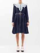 Gucci - Belted Organic Cotton Denim Midi Dress - Womens - Dark Blue