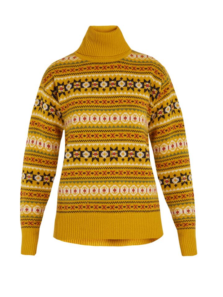 Joseph Roll-neck Fair Isle Wool Sweater