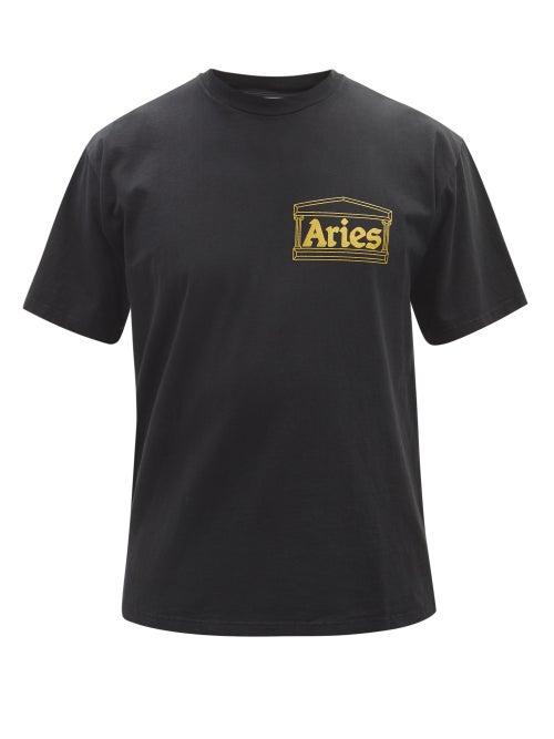 Aries - Temple-logo Cotton-jersey T-shirt - Mens - Black