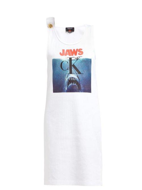 Matchesfashion.com Calvin Klein 205w39nyc - Jaws Print Ribbed Cotton Jersey Dress - Womens - White Multi