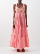 Thierry Colson - Yassina Silk-embroidered Cotton Maxi Dress - Womens - Pink Multi