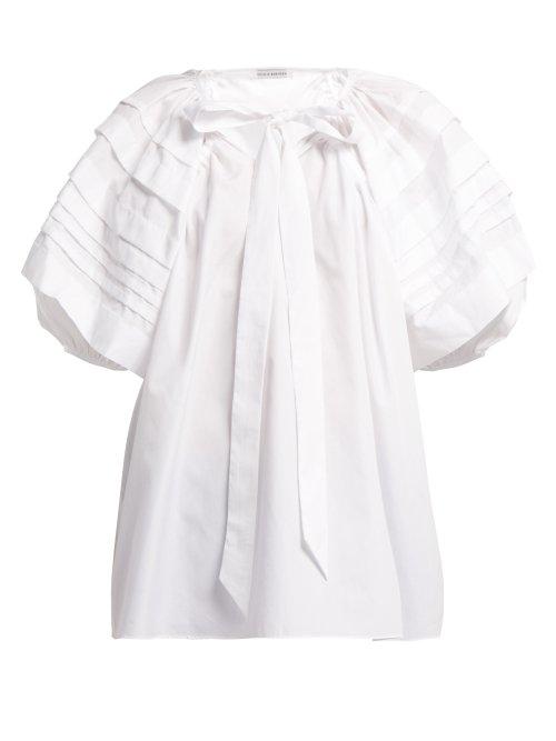 Matchesfashion.com Cecilie Bahnsen - Paloma Pleated Sleeve Cotton Blouse - Womens - White