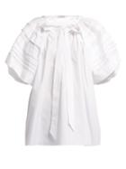 Matchesfashion.com Cecilie Bahnsen - Paloma Pleated Sleeve Cotton Blouse - Womens - White