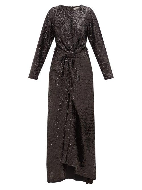 Matchesfashion.com Preen By Thornton Bregazzi - Loena Sequinned-jersey And Silk-satin Maxi Dress - Womens - Black