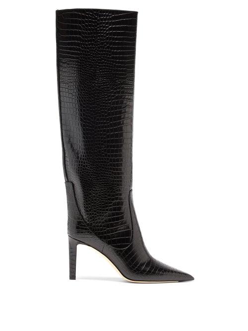 Matchesfashion.com Jimmy Choo - Mavis 85 Point-toe Crocodile-effect Knee Boots - Womens - Black
