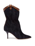 Matchesfashion.com Malone Souliers By Roy Luwolt - Daisy Velvet And Leather Ankle Boots - Womens - Navy Multi