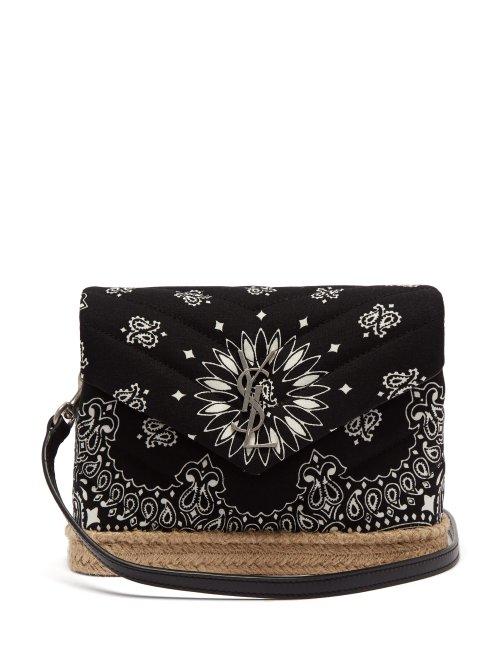 Matchesfashion.com Saint Laurent - Loulou Bandana Print Espadrille Shoulder Bag - Womens - Black White