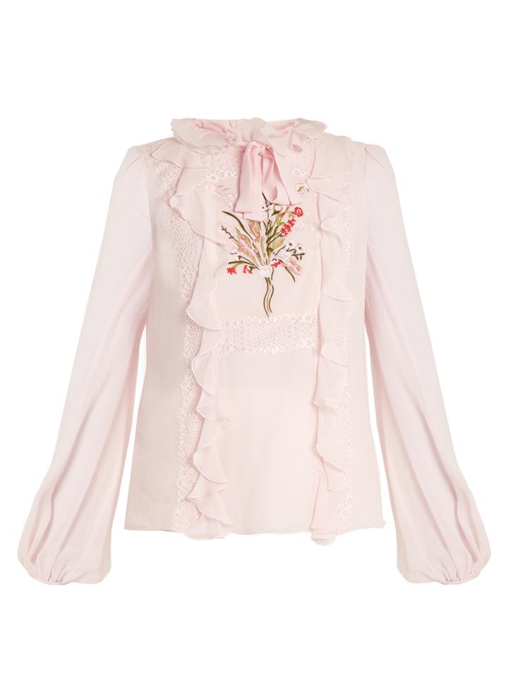 Giambattista Valli Embroidered Silk-georgette Blouse