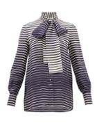Matchesfashion.com Valentino - Degrad-stripe Silk-twill Blouse - Womens - Navy Stripe