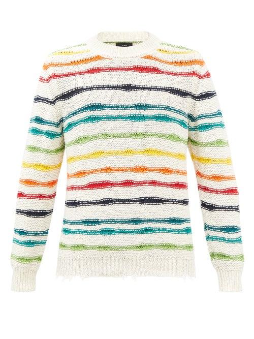 Alanui - Rainbow-stripe Knitted Cotton-blend Sweater - Mens - White Multi