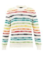 Alanui - Rainbow-stripe Knitted Cotton-blend Sweater - Mens - White Multi