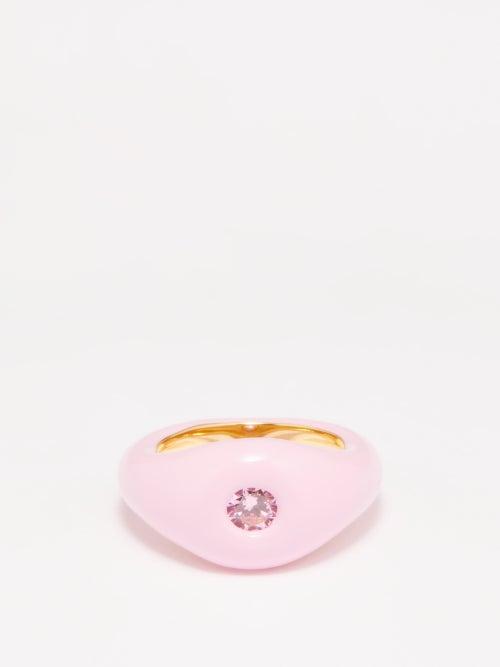 Jupiter - Band Zirconia, Enamel & 18kt Gold-plated Ring - Womens - Pink