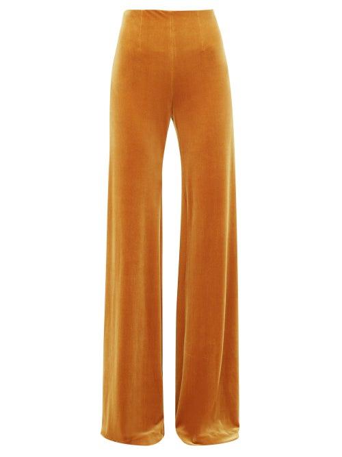 Matchesfashion.com Galvan - Winter Sun Velvet Palazzo Trousers - Womens - Dark Yellow