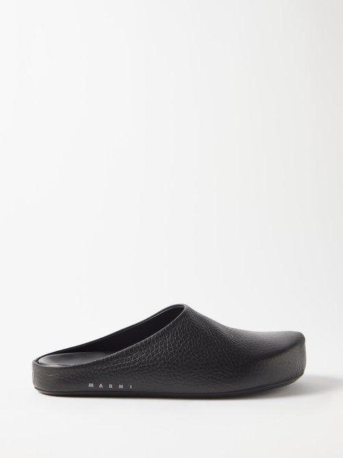 Marni - Fussbett Grained-leather Backless Loafers - Mens - Black