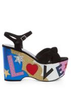 Saint Laurent Candy Love-appliqu Suede Platform Sandals