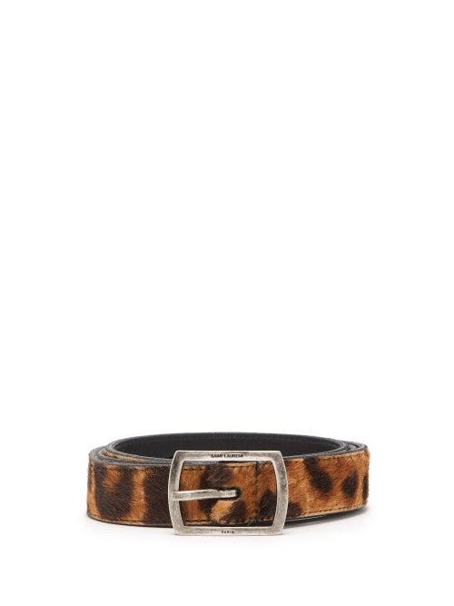 Matchesfashion.com Saint Laurent - Leopard Print Calf Hair Belt - Womens - Brown