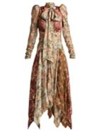 Zimmermann Unbridled Floral-print Contrast-panel Silk Dress