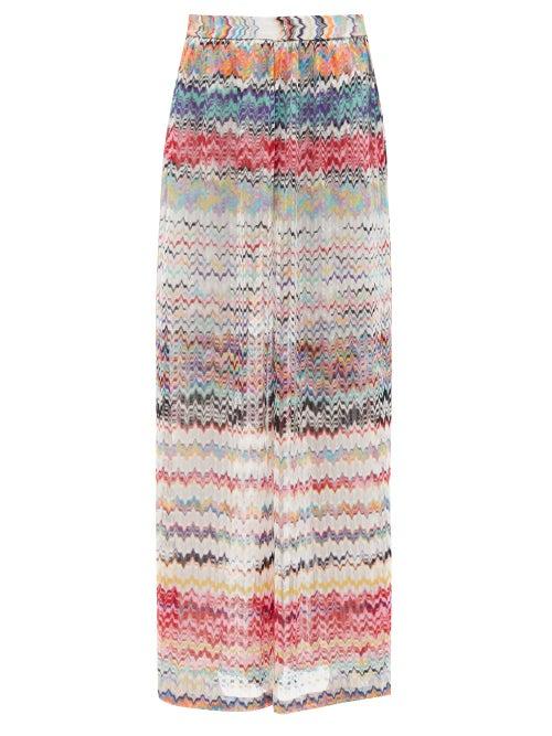 Missoni Mare - Zigzag-jacquard Knit Wide-leg Trousers - Womens - White Multi