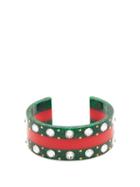 Matchesfashion.com Gucci - Web Crystal Embellished Cuff - Womens - Green