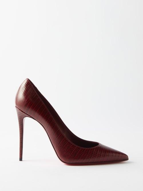 Christian Louboutin - Kate 100 Lizard-effect Leather Pumps - Womens - Burgundy