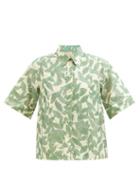Three Graces London - Virginia Leaf-embroidered Cotton Shirt - Womens - Green Multi
