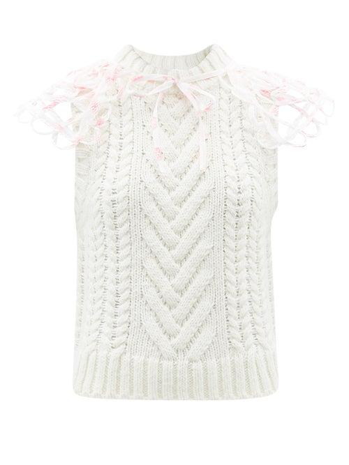 Cecilie Bahnsen - Brynlee Tie-collar Wool-blend Sleeveless Sweater - Womens - Cream