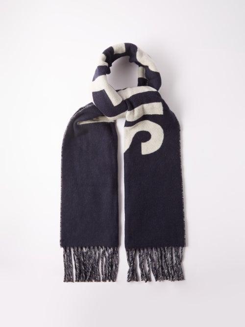 Jacquemus - Logo-jacquard Fringed Wool Scarf - Mens - Navy White