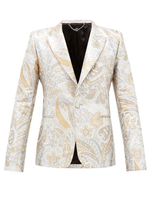 Matchesfashion.com Paco Rabanne - Single-breasted Paisley-brocade Suit Jacket - Mens - Silver