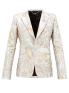 Matchesfashion.com Paco Rabanne - Single-breasted Paisley-brocade Suit Jacket - Mens - Silver