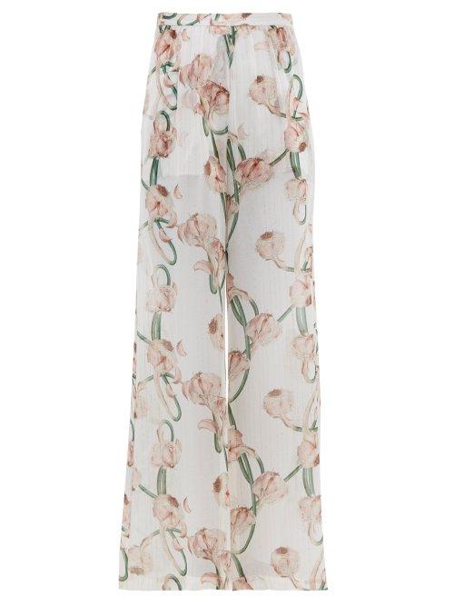 Matchesfashion.com Adriana Degreas - Aglio Print Silk Crepe De Chine Wide Leg Trousers - Womens - White Print