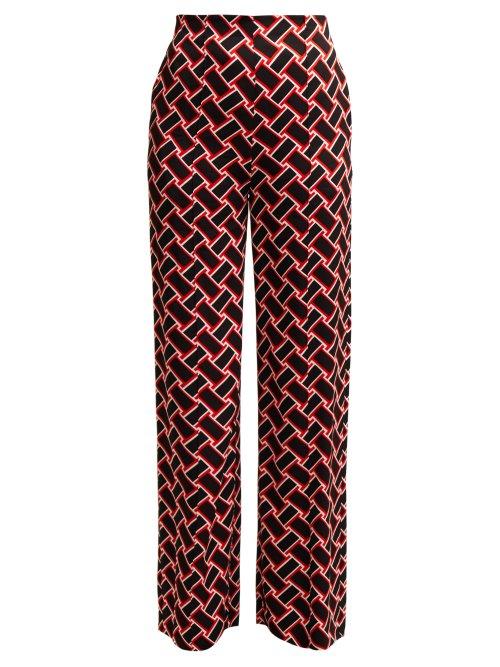 Matchesfashion.com Diane Von Furstenberg - Erica Geometric Print Wide Leg Trousers - Womens - Black Red