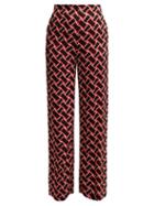 Matchesfashion.com Diane Von Furstenberg - Erica Geometric Print Wide Leg Trousers - Womens - Black Red