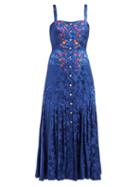 Matchesfashion.com Saloni - Karen Floral Jacquard Silk Midi Dress - Womens - Blue Multi