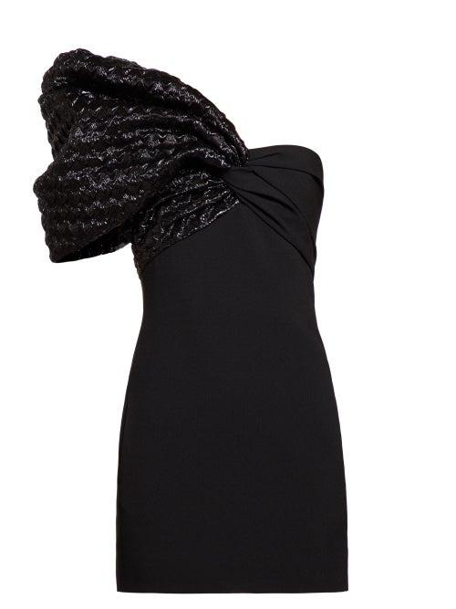Matchesfashion.com Saint Laurent - Asymmetric Knotted Off The Shoulder Mini Dress - Womens - Black
